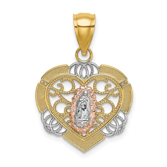 14KTwo-tone w/White Rhodium Guadalupe In Heart Charm