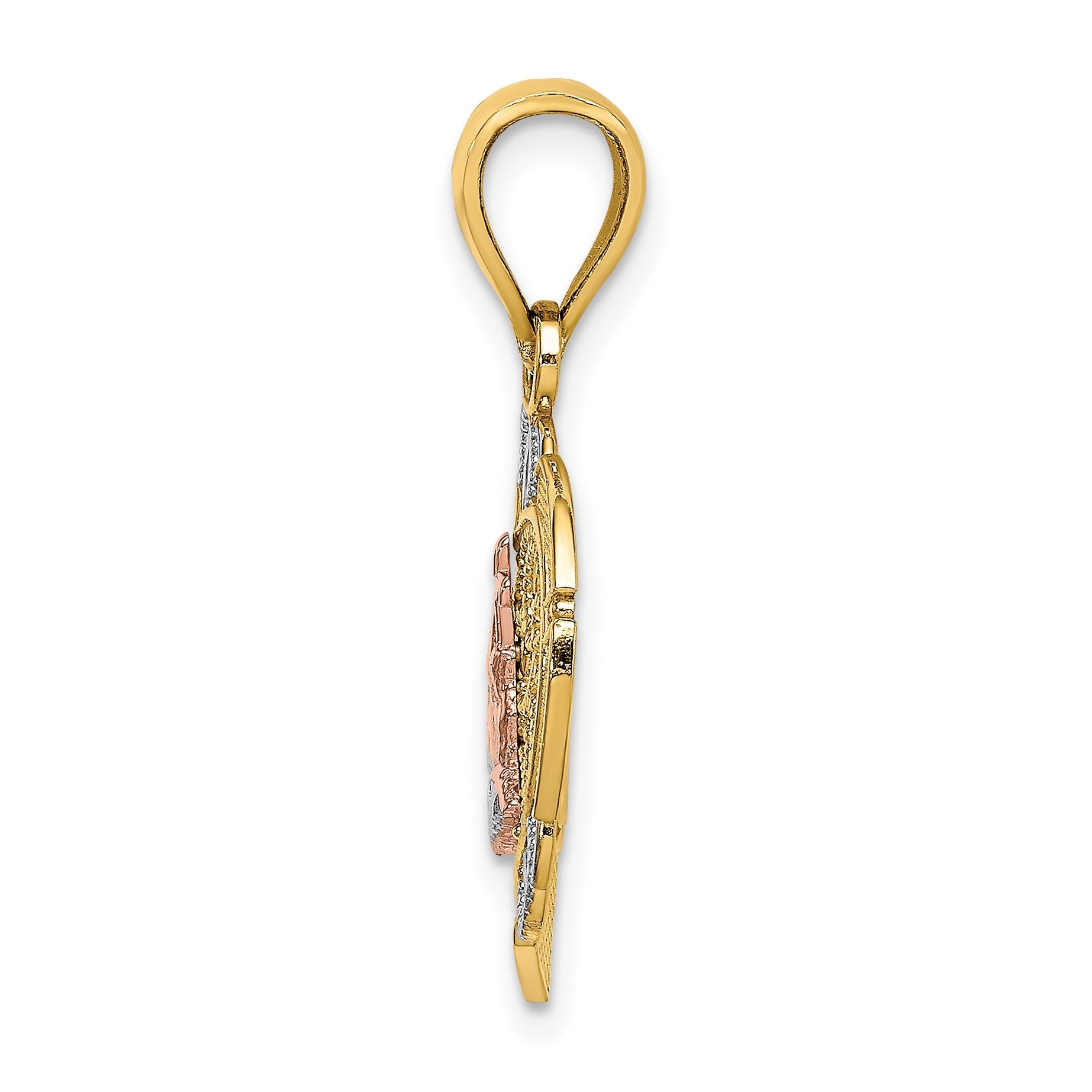 14K Two-tone and White Rhodium Praying Hands and Cross in Heart Charm