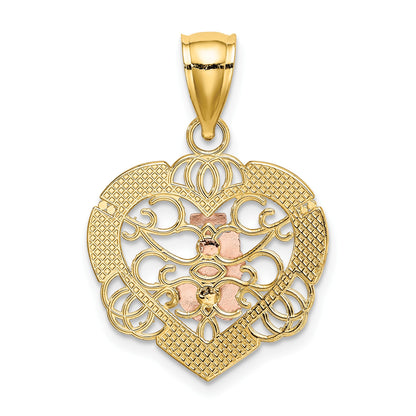 14K Two-tone and White Rhodium Praying Hands and Cross in Heart Charm