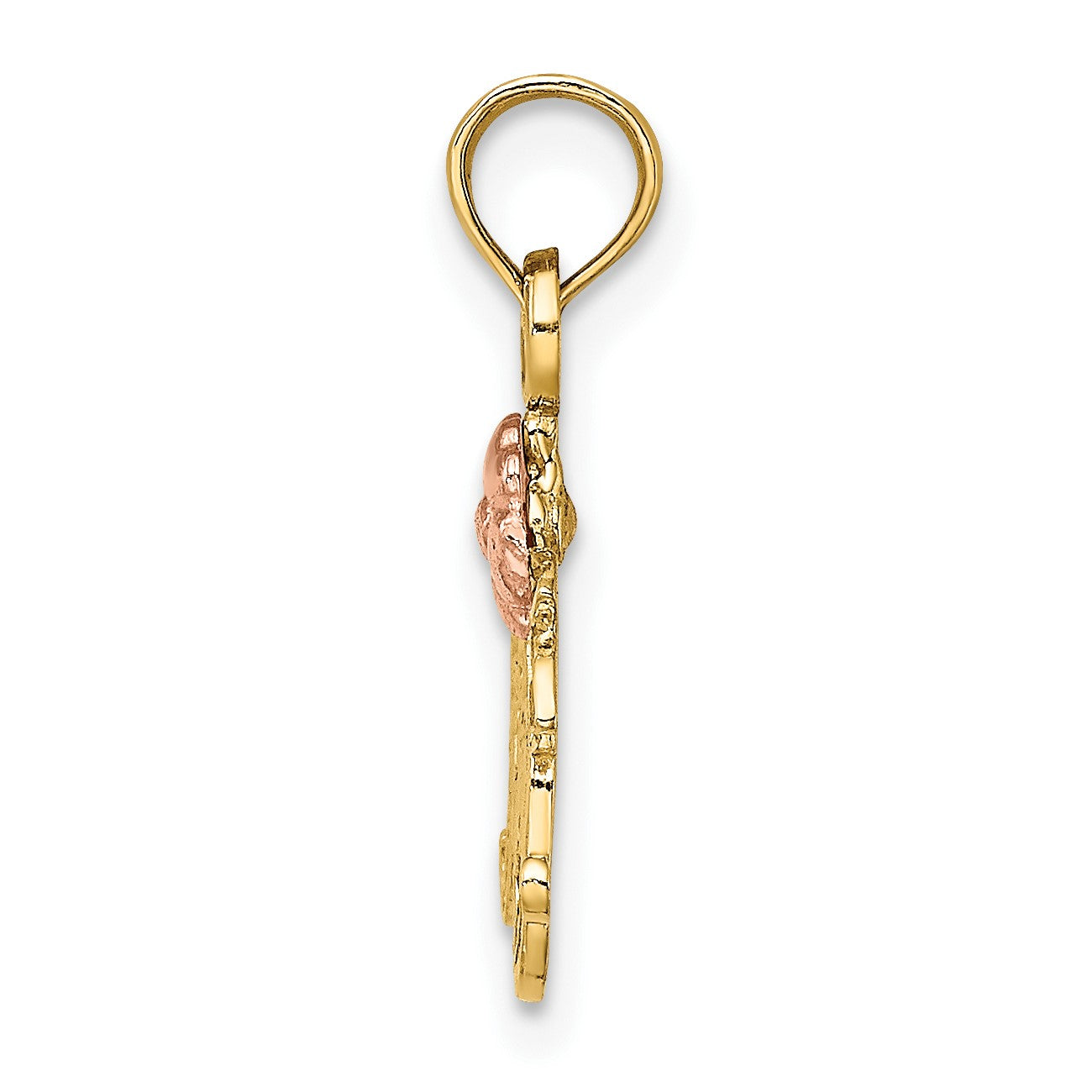 14k Two-Tone Textured Flower MOM Charm