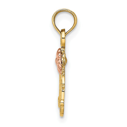 14k Two-Tone Textured Flower MOM Charm
