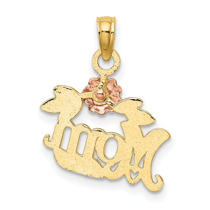 14k Two-Tone Textured Flower MOM Charm