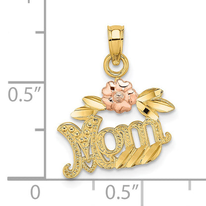 14k Two-Tone Textured Flower MOM Charm