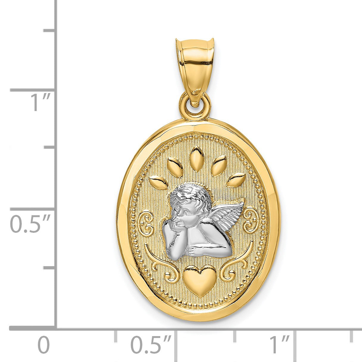 14K and White Rhodium Oval Cherub with Heart Oval Charm