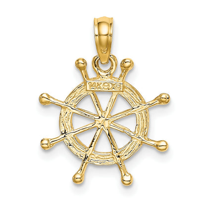 14K and White Rhodium 2-D Ship Wheel Charm