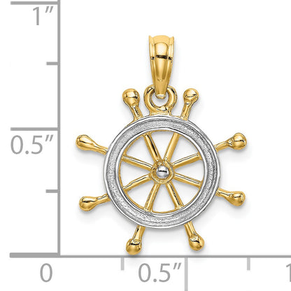 14K and White Rhodium 2-D Ship Wheel Charm
