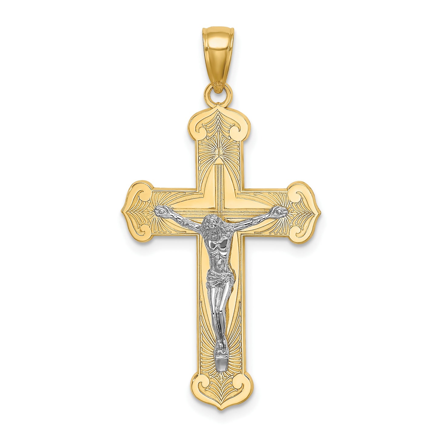 14K Two-tone Textured Crucifix Charm