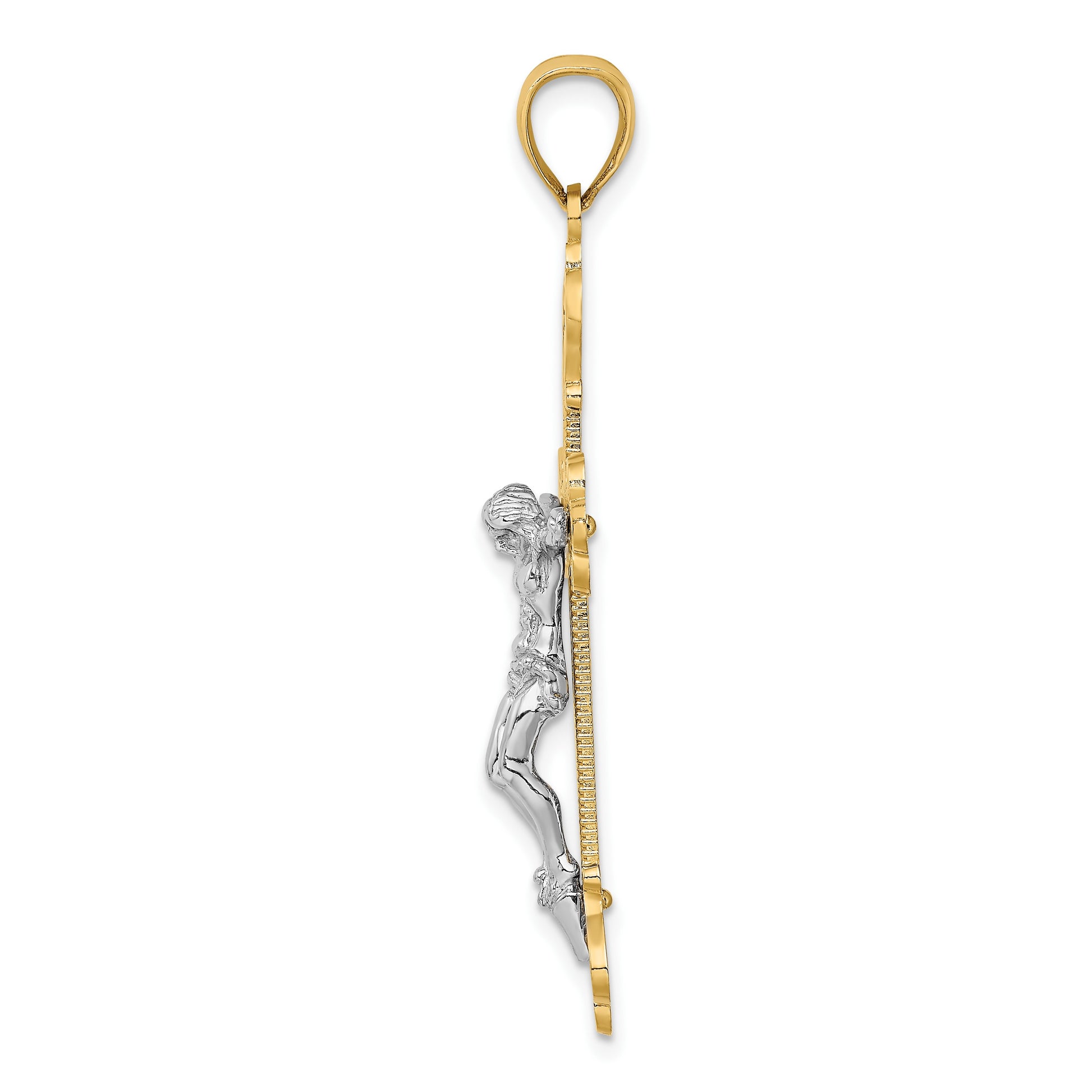 14k Two-Tone Textured Crucifix Charm