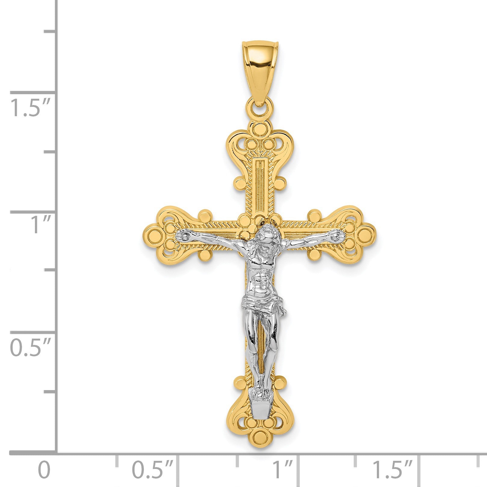 14k Two-Tone Textured Crucifix Charm