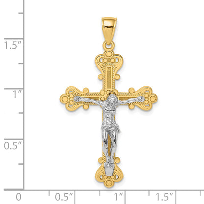 14k Two-Tone Textured Crucifix Charm