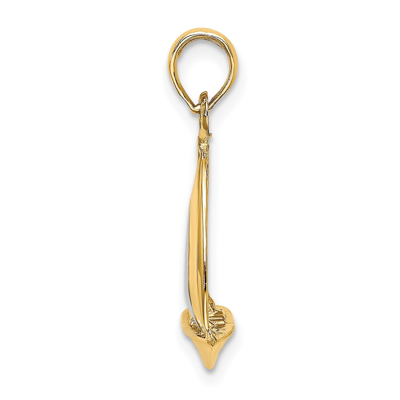 14K and White Rhodium 3-D Polished Sailboat Charm
