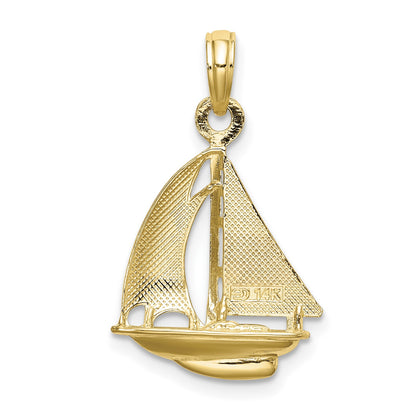 14K and White Rhodium 3-D Polished Sailboat Charm