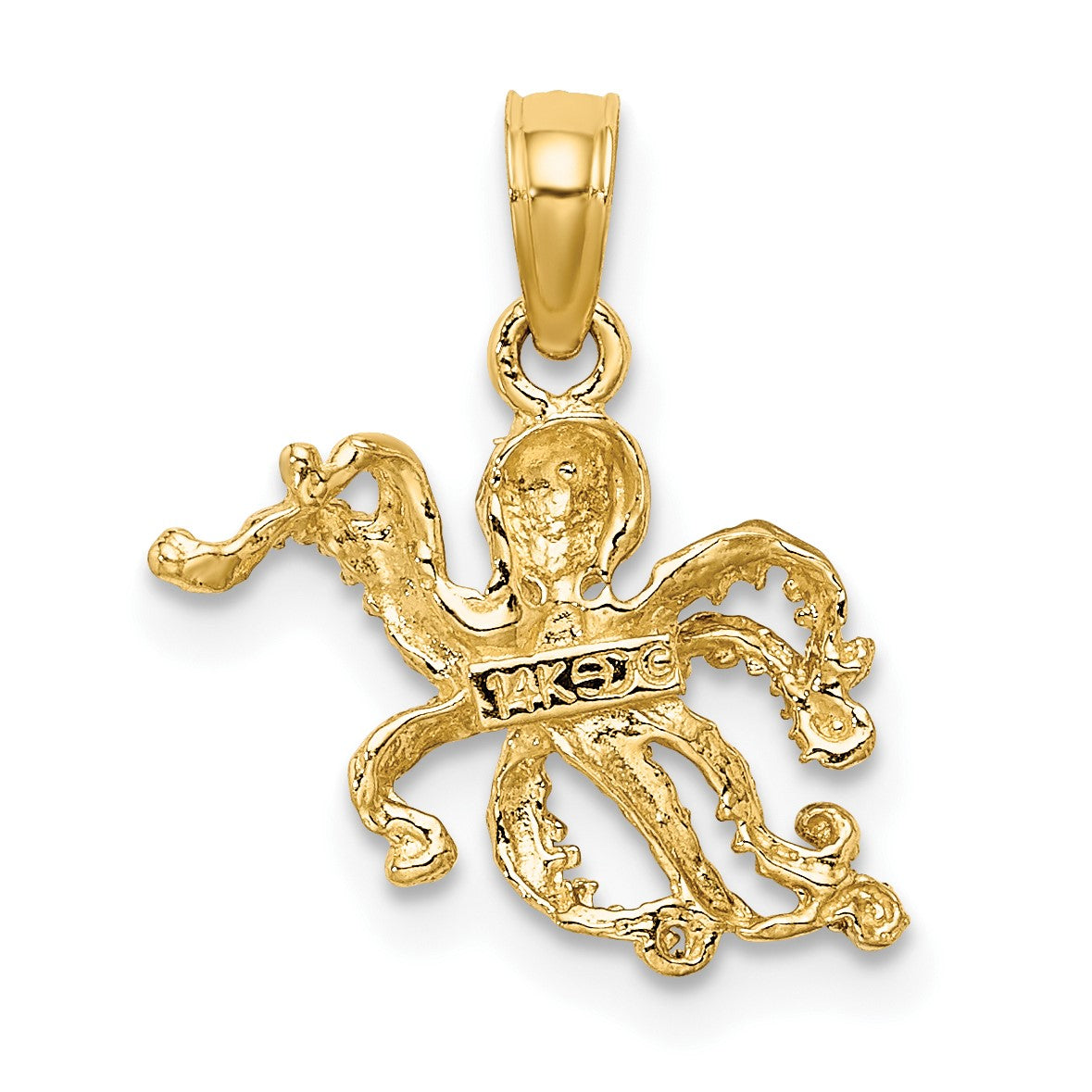 14K and White Rhodium Textured Octopus Charm