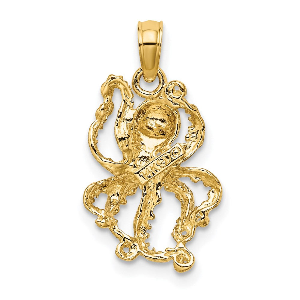 14K with White Rhodium Textured Octopus Charm