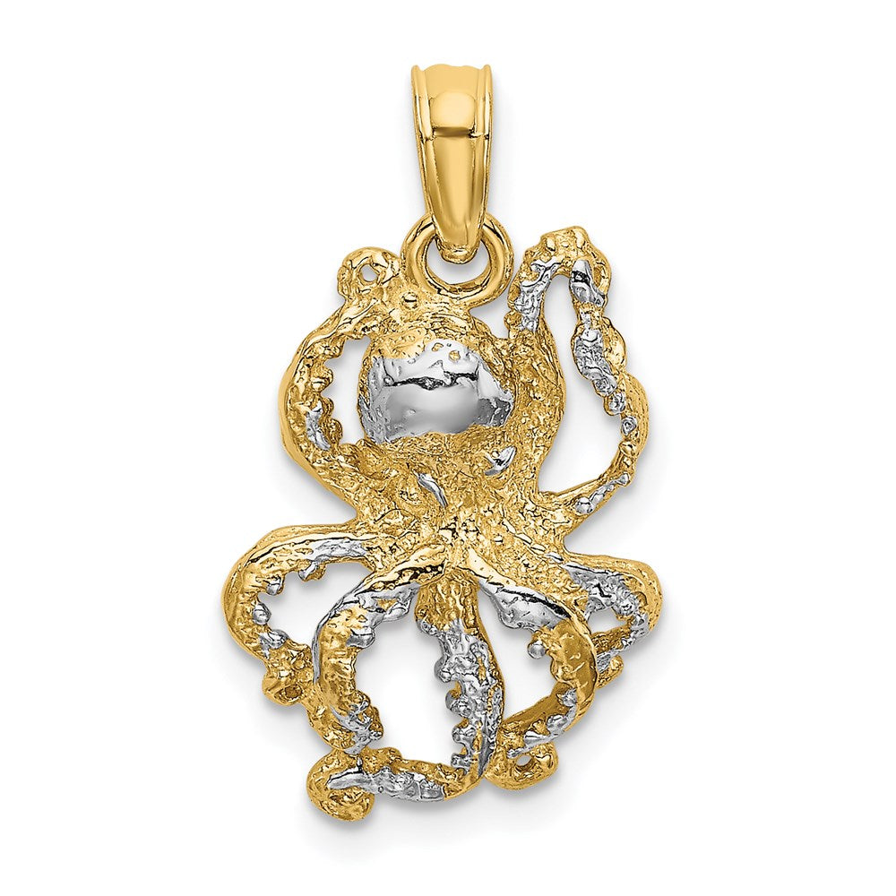 14K with White Rhodium Textured Octopus Charm