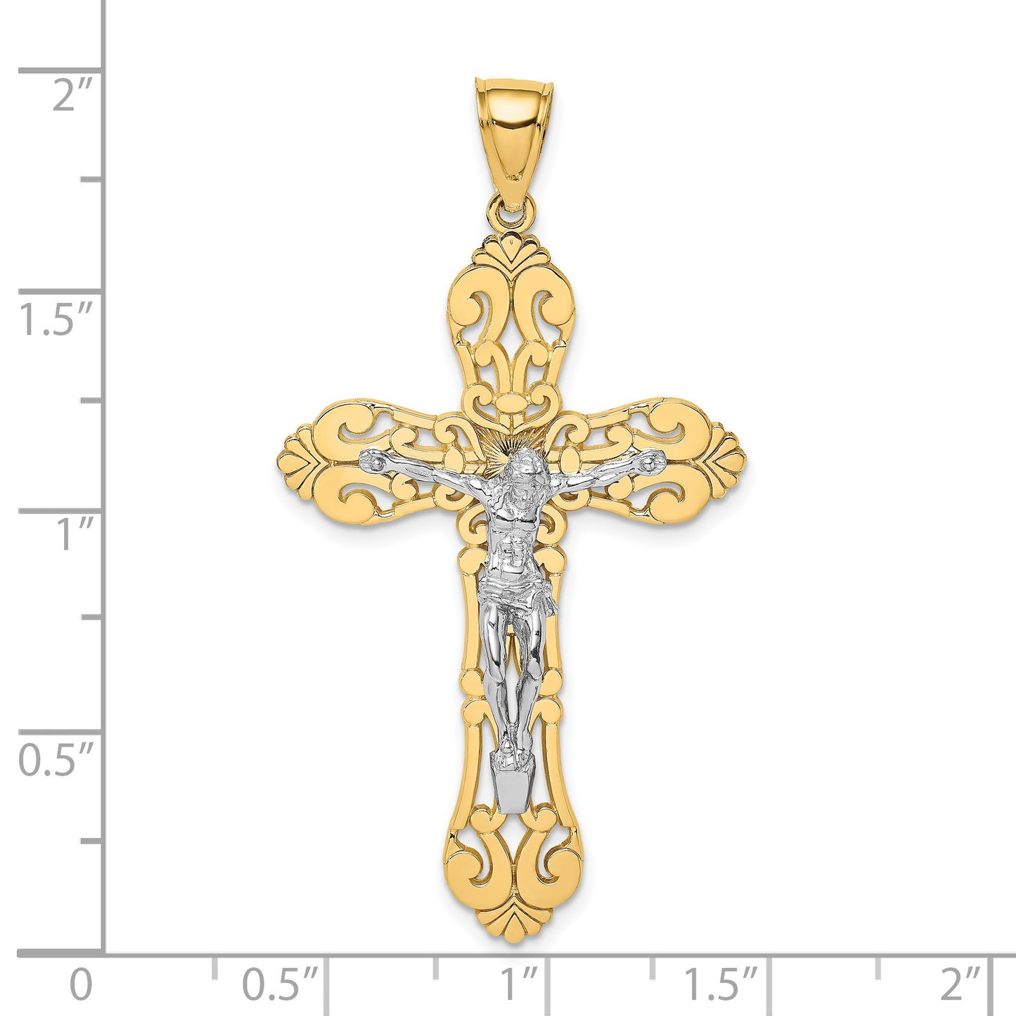 14K Two-tone Filigree Crucifix Charm