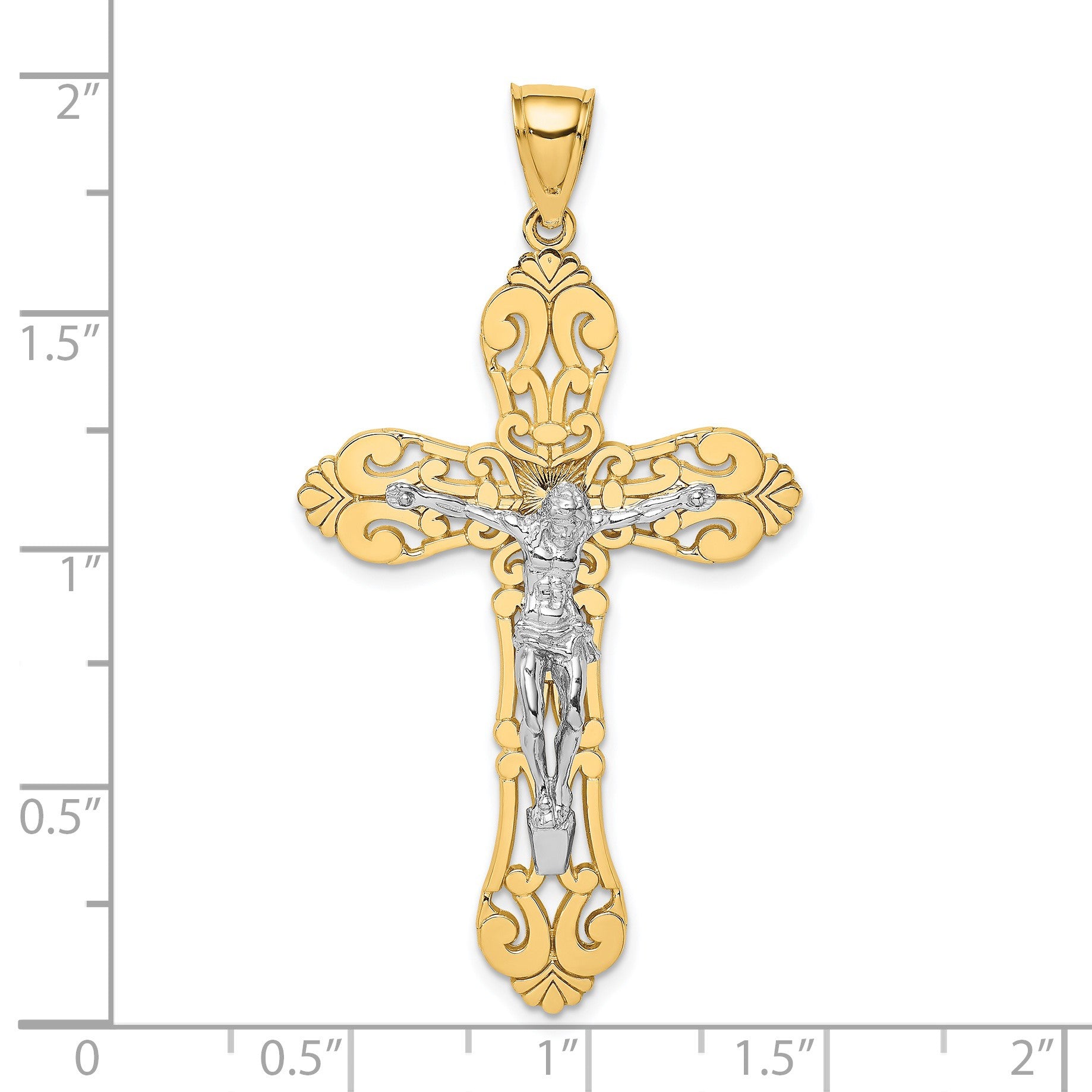 14K Two-tone Filigree Crucifix Charm