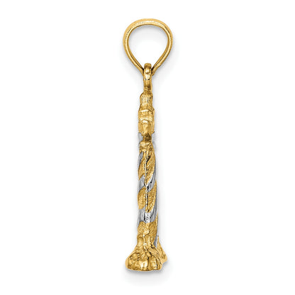 14K and White Rhodium 3-D Lighthouse Charm