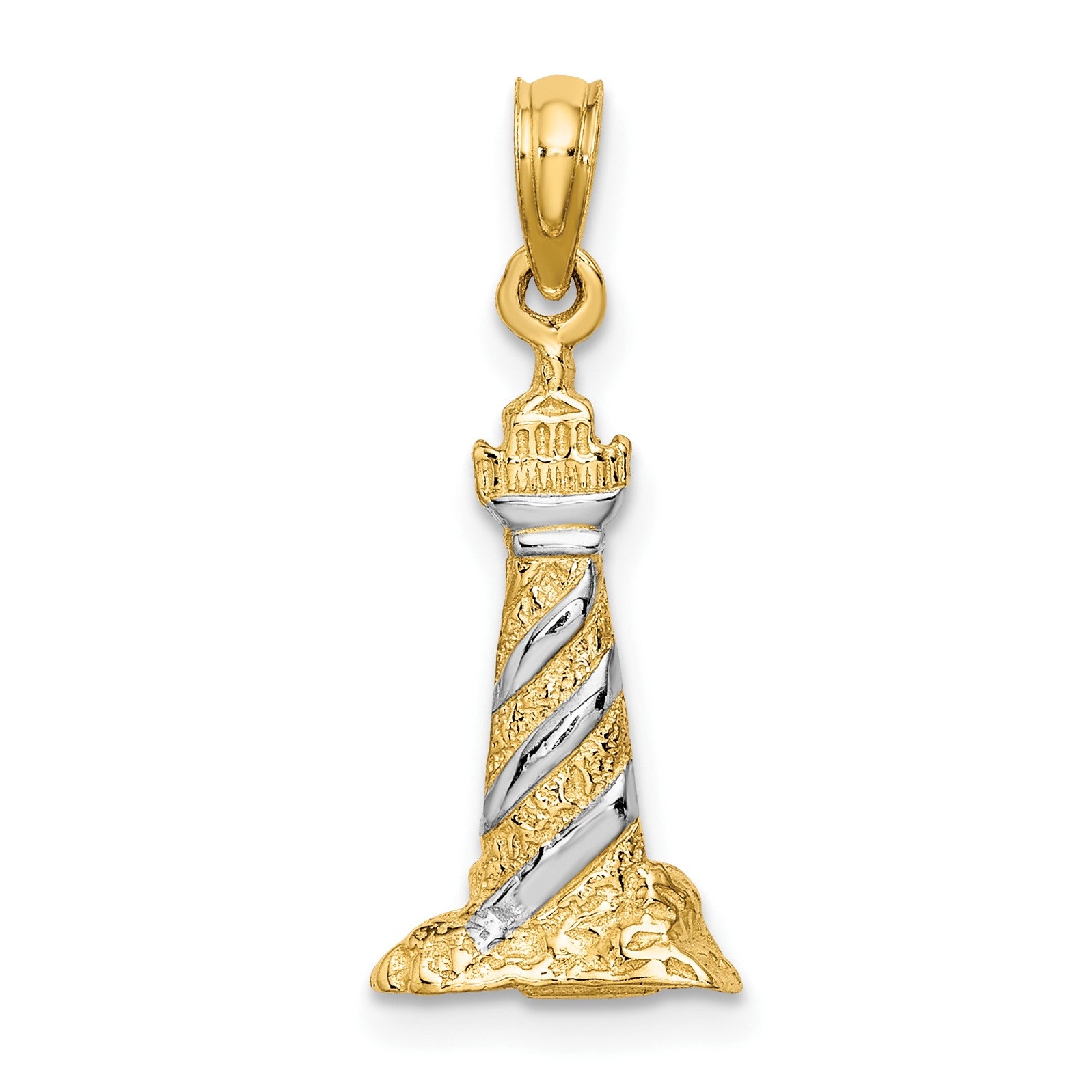 14K and White Rhodium 3-D Lighthouse Charm