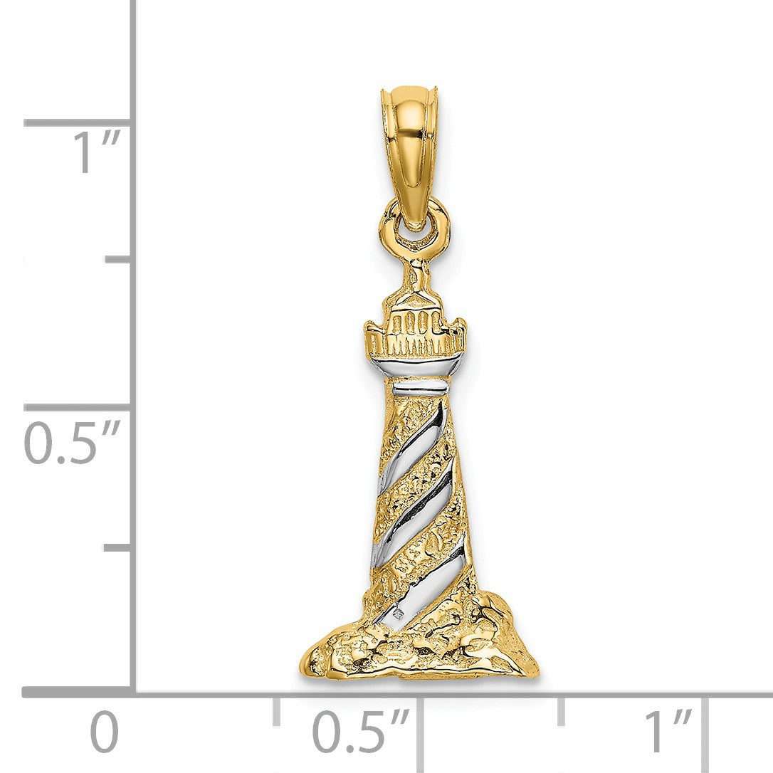 14K and White Rhodium 3-D Lighthouse Charm