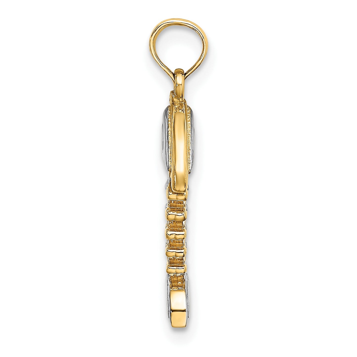 14K and White Rhodium 3-D Fishbone Charm