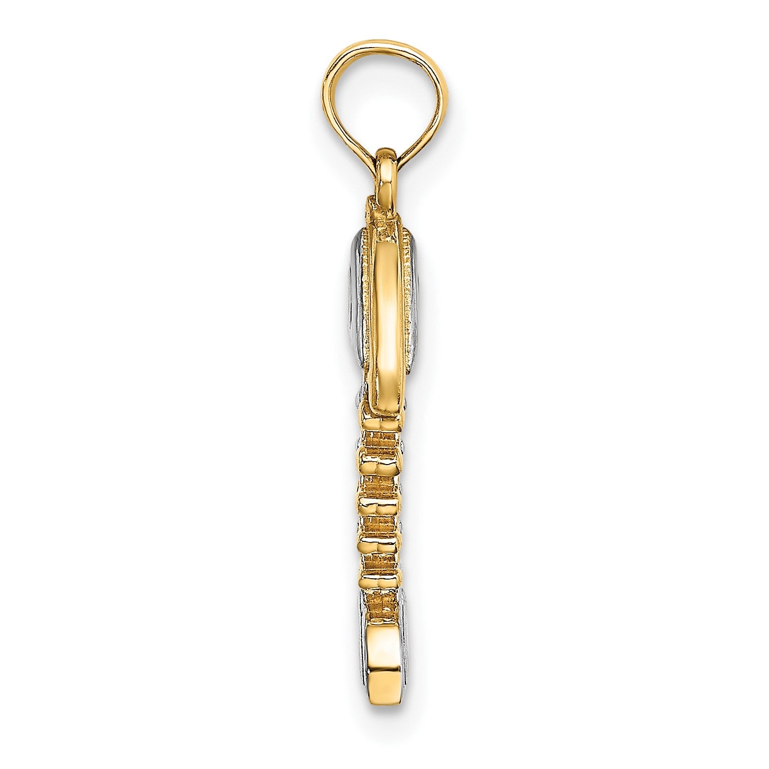 14K and White Rhodium 3-D Fishbone Charm