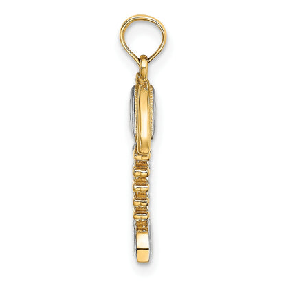 14K and White Rhodium 3-D Fishbone Charm