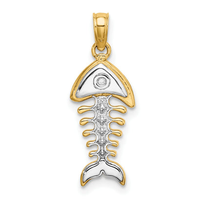14K and White Rhodium 3-D Fishbone Charm
