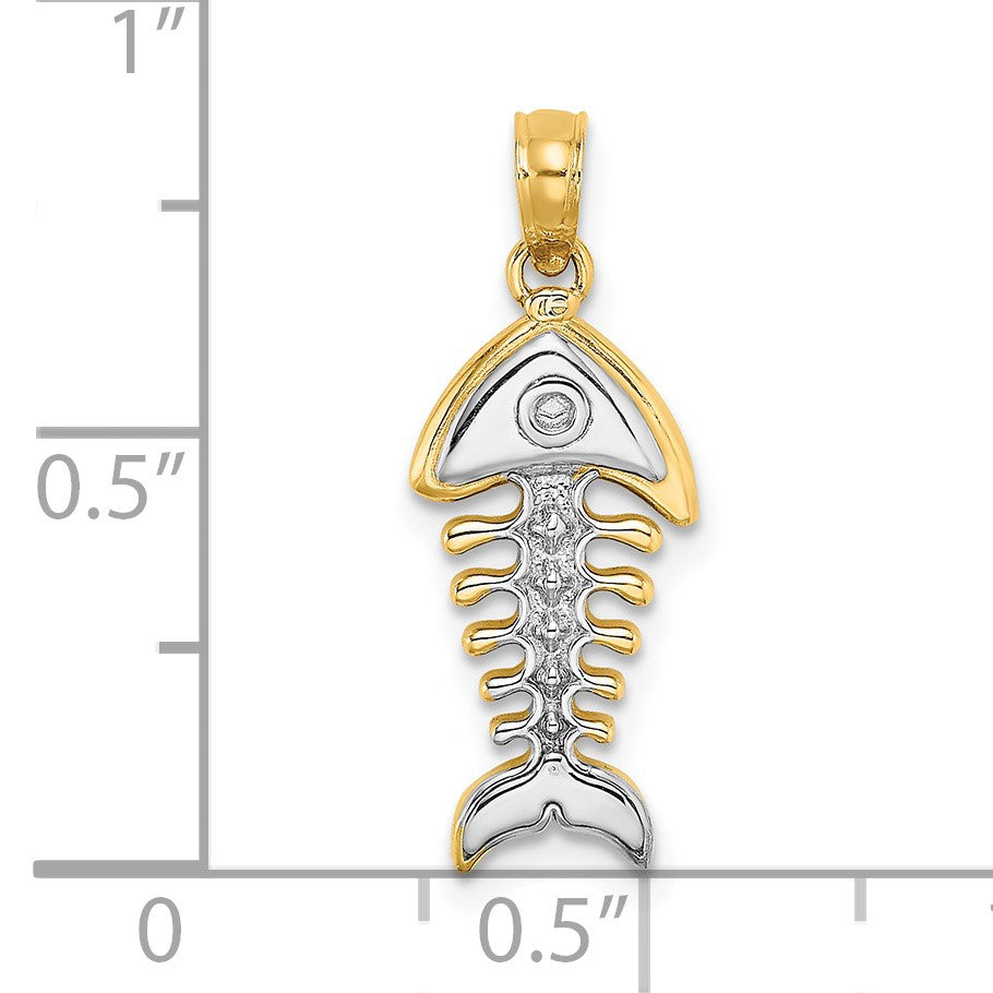 14K and White Rhodium 3-D Fishbone Charm