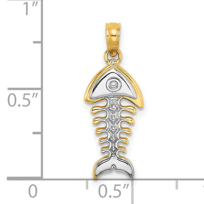 14K and White Rhodium 3-D Fishbone Charm