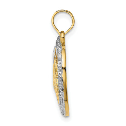 14k with White Rhodium Textured #1 MOM In Heart Charm