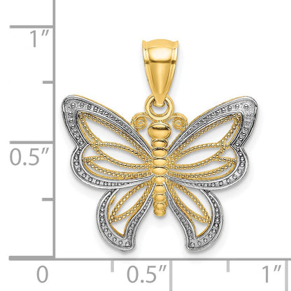 14k and White Rhodium Butterfly with Beaded Wings Charm