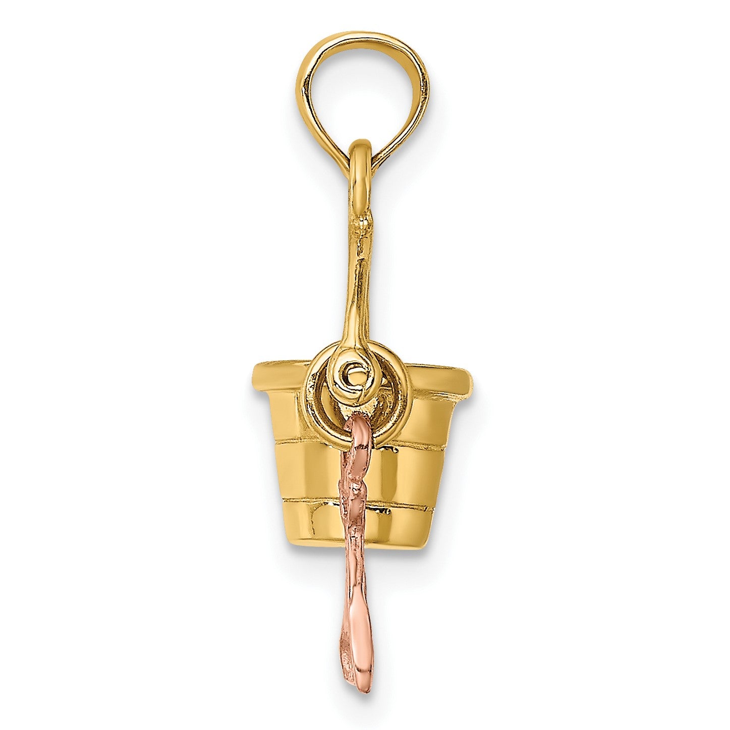 14K Rose and Yellow Gold 3-D Beach Bucket and Moveable Shovel Charm