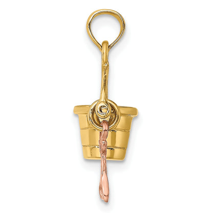 14K Rose and Yellow Gold 3-D Beach Bucket and Moveable Shovel Charm
