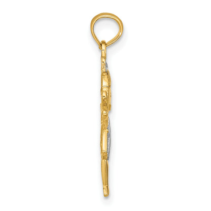 14K Textured with White Rhodium Girl Charm