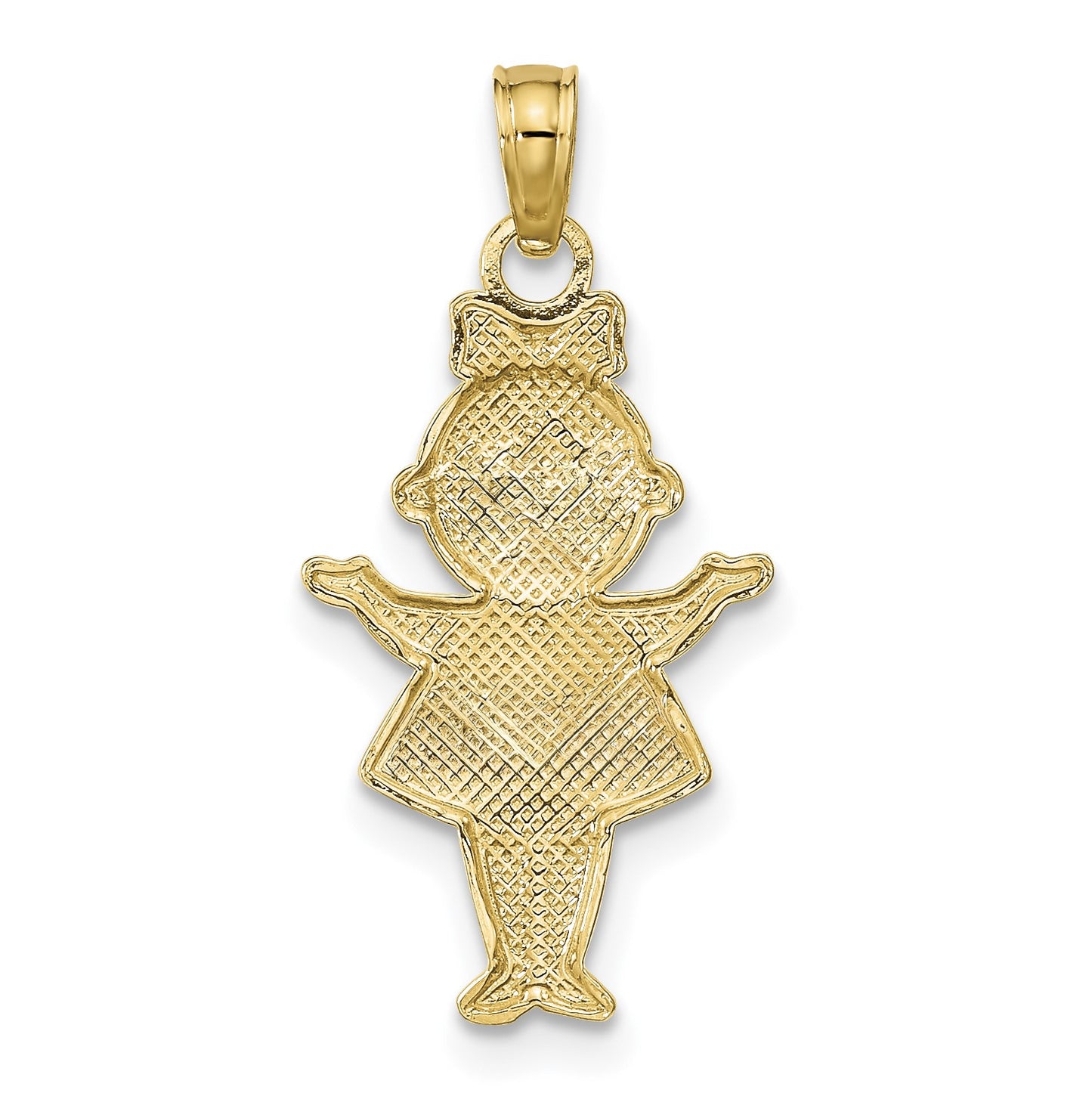 14K Textured with White Rhodium Girl Charm