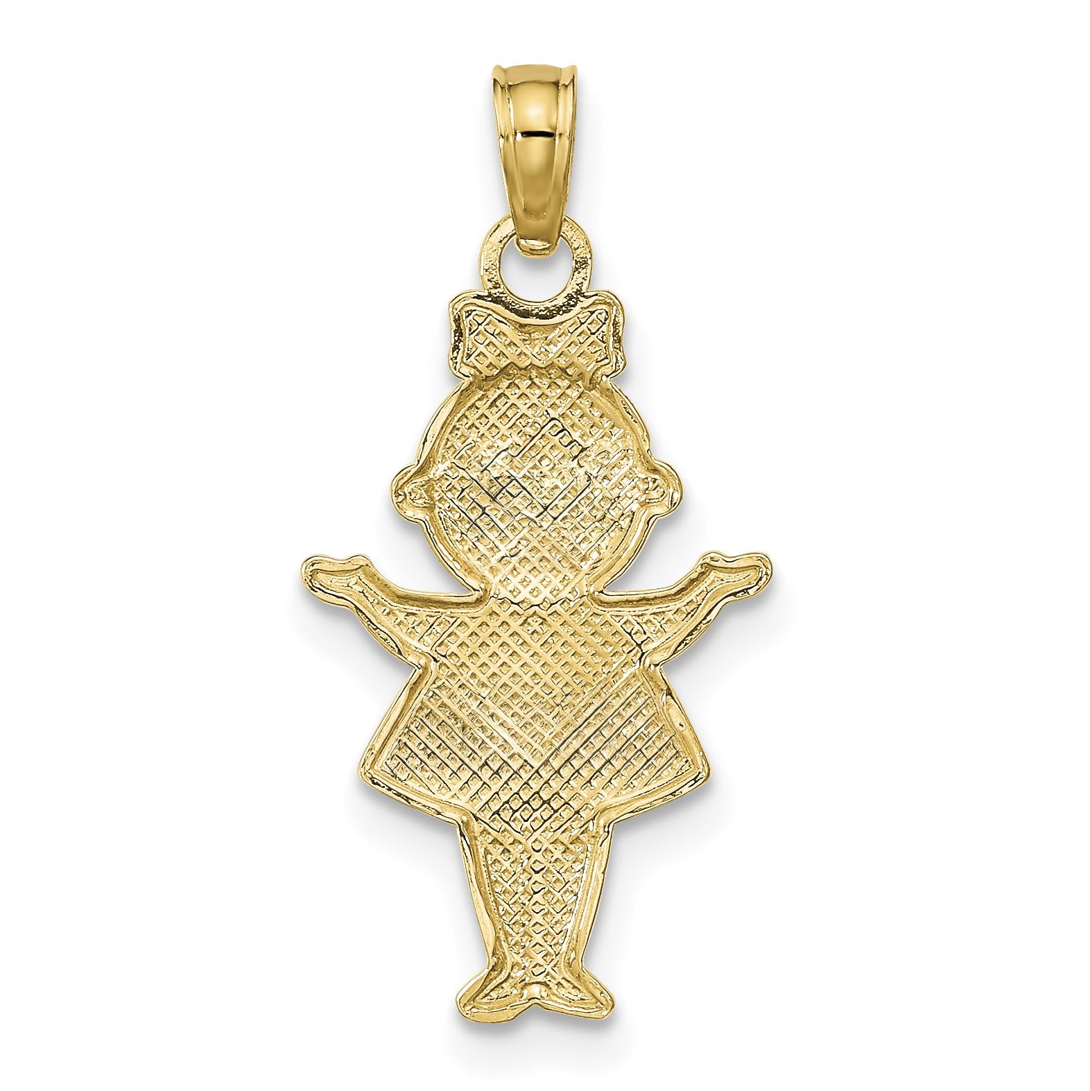 14K Textured with White Rhodium Girl Charm