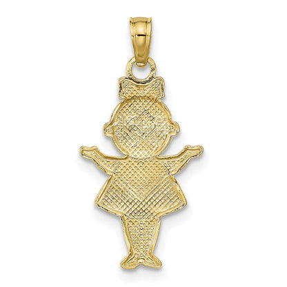 14K Textured with White Rhodium Girl Charm