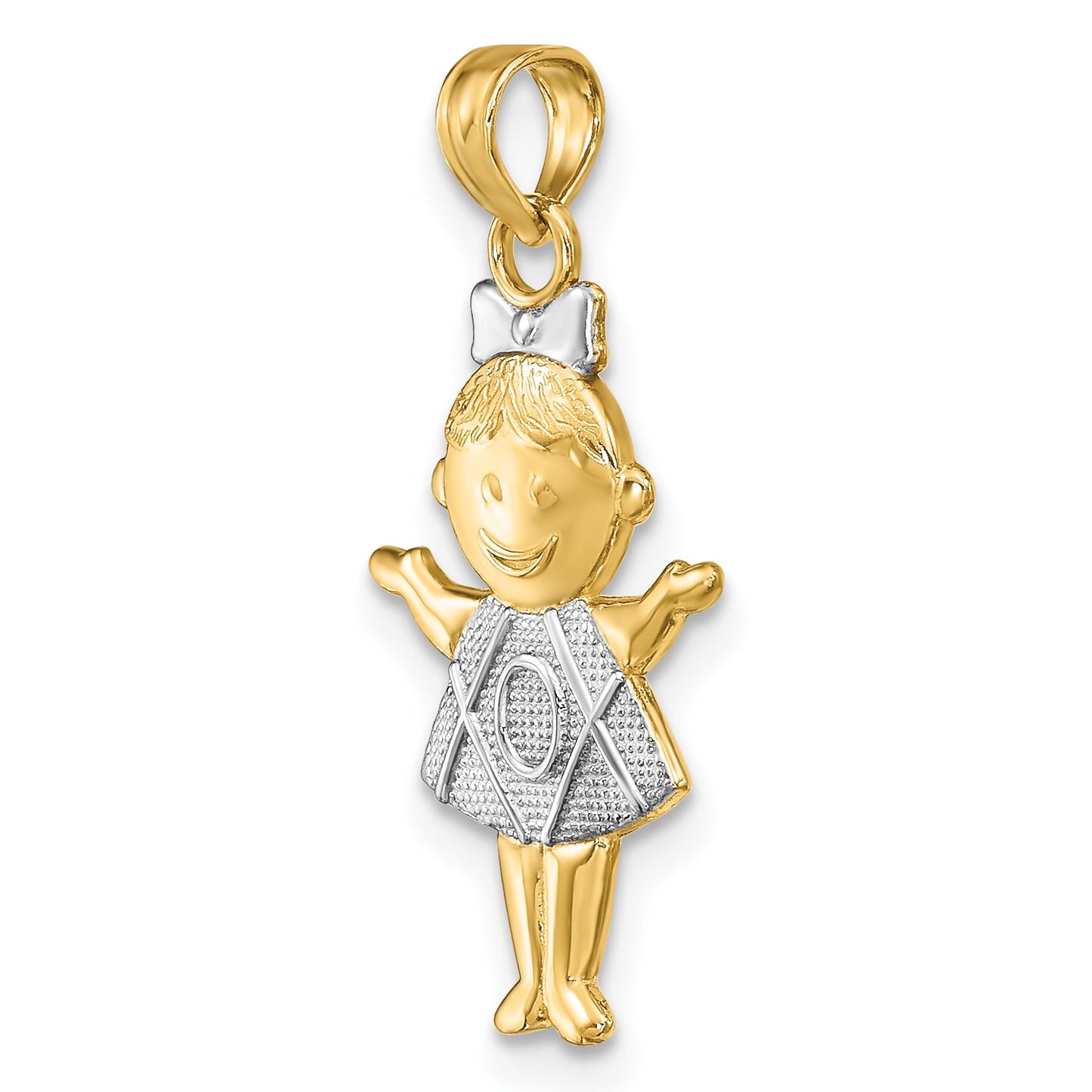 14K Textured with White Rhodium Girl Charm
