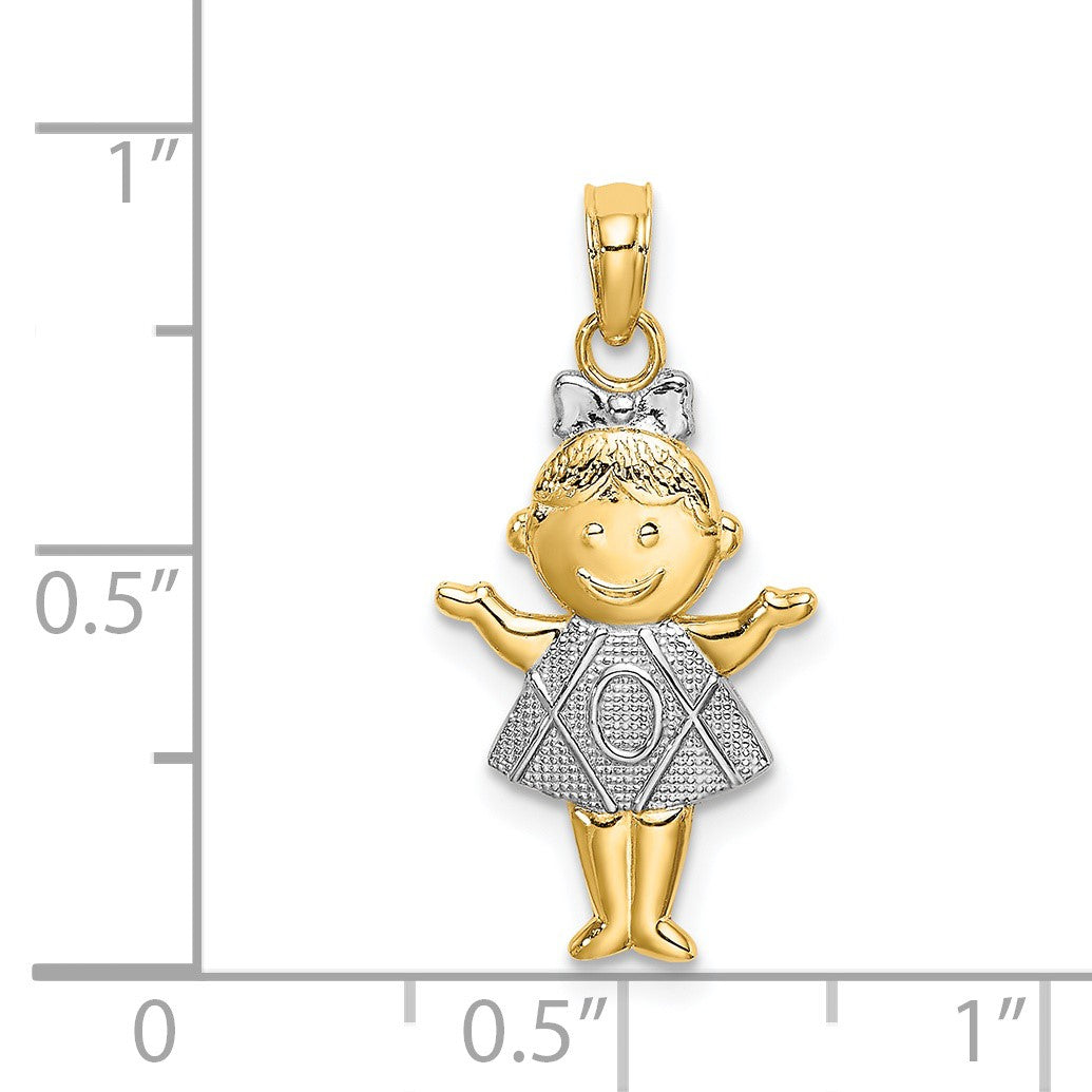 14K Textured with White Rhodium Girl Charm