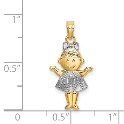 14K Textured with White Rhodium Girl Charm