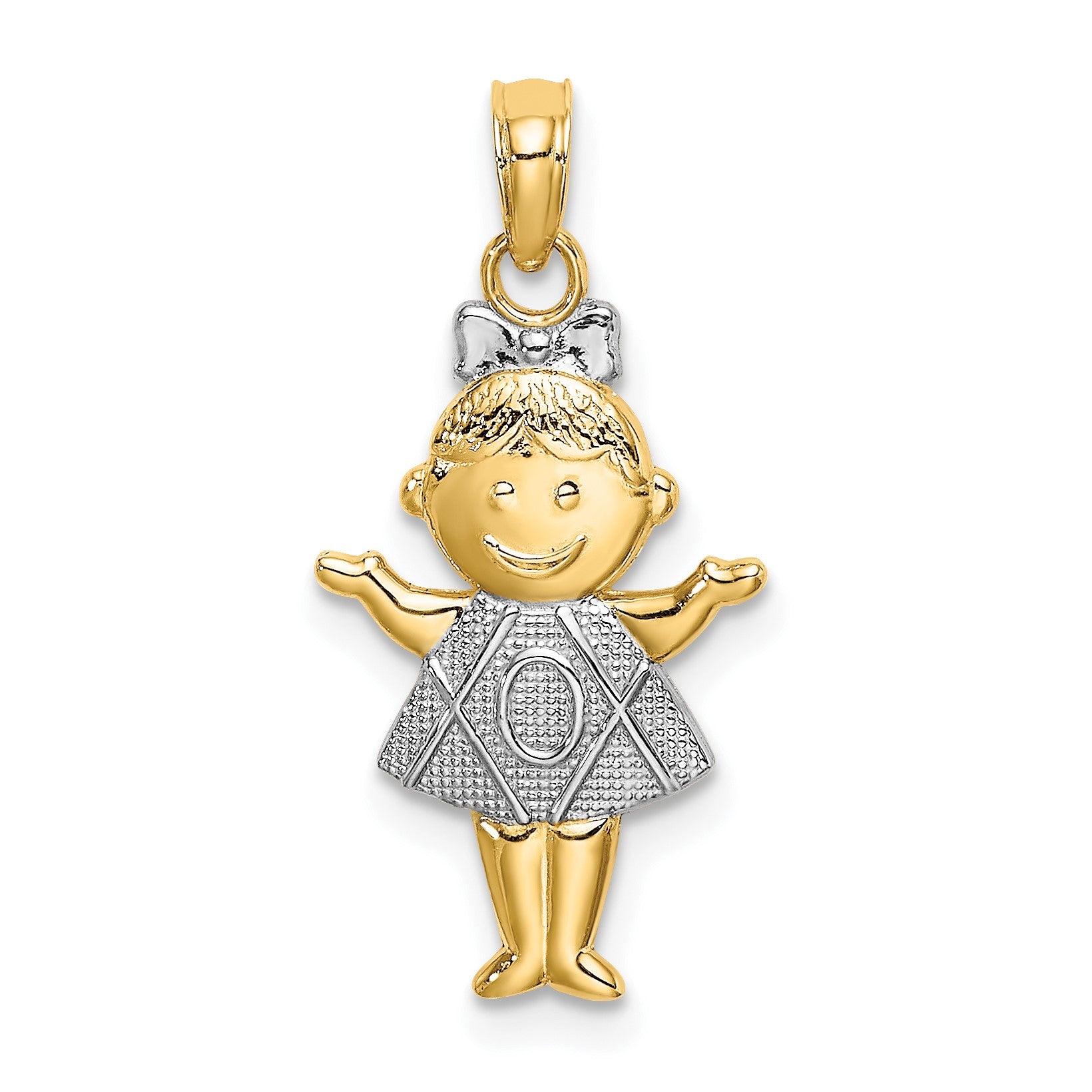 14K Textured with White Rhodium Girl Charm