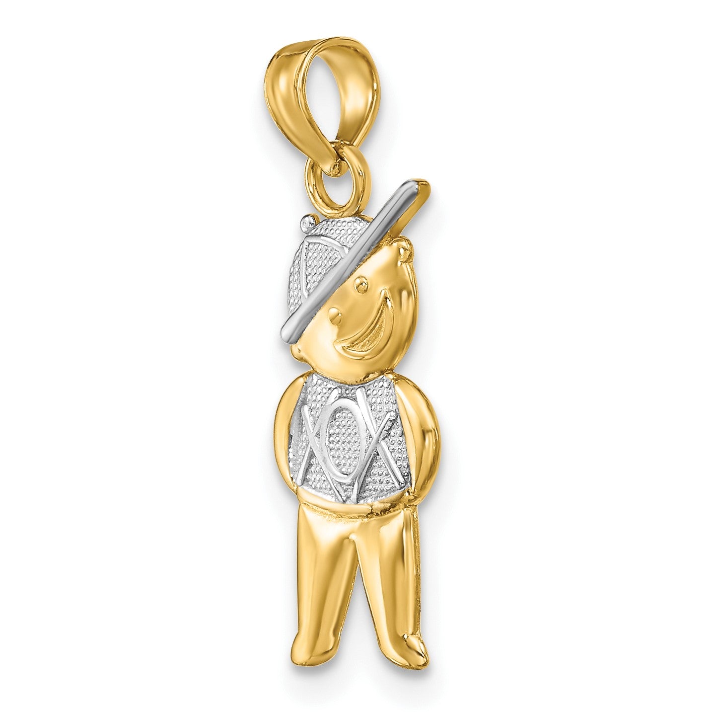 14K Textured with White Rhodium Boy Charm