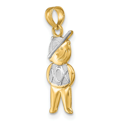 14K Textured with White Rhodium Boy Charm
