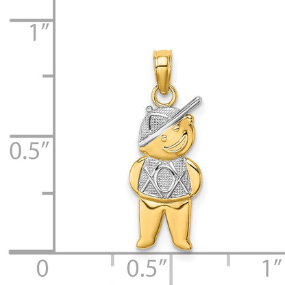 14K Textured with White Rhodium Boy Charm