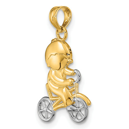 14k and White Rhodium Little Boy On Bicycle Charm