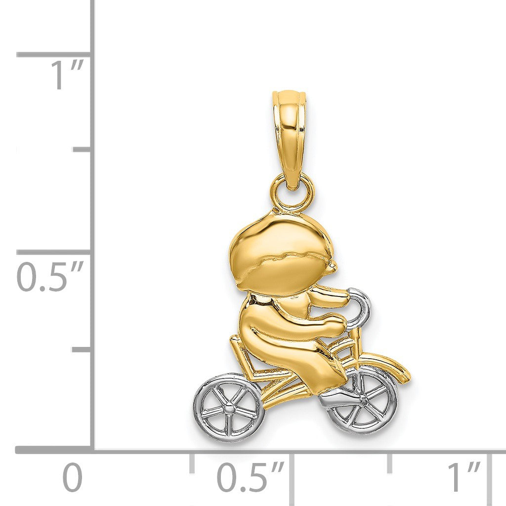 14k and White Rhodium Little Boy On Bicycle Charm