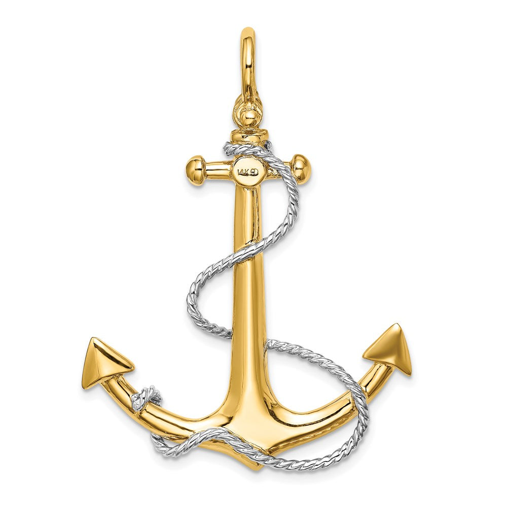 14K w/Rhodium 3-D Large Anchor w/Rope and Shackle Bail Charm