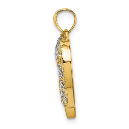 14k Two-Tone Textured Cut-Out Heart with Flowers Charm