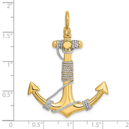 14K and White Rhodium 3-D Large Anchor with Wrapped Rope Charm